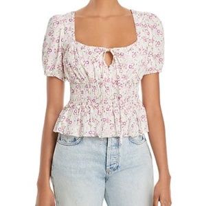 WAYF Floral Print Smocked Top